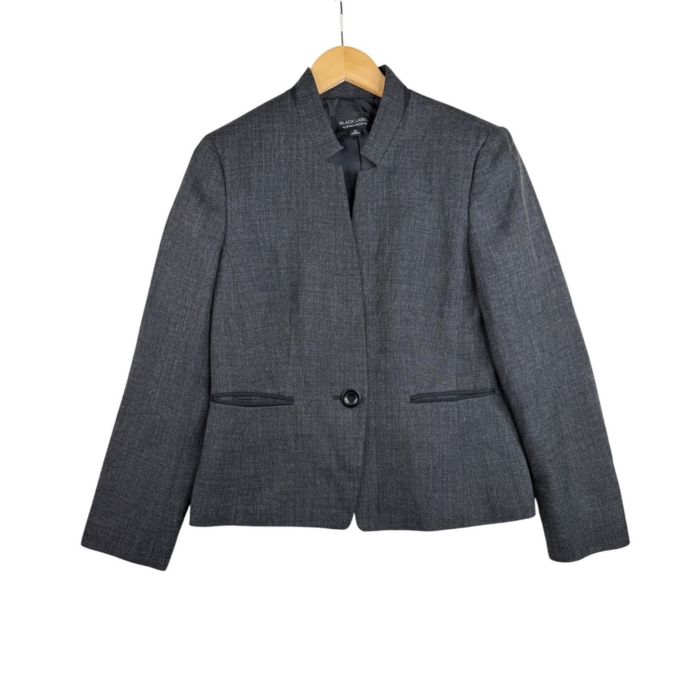 BLACK LABEL by Evan Picone Womens Single Button Blazer Size 10 Gray